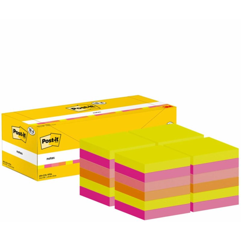 Post-It 3M , Haftnotizen, mehrfarbig Carré Magenta, Orange, Rose, Jaune 100 feuilles Auto-adhésif