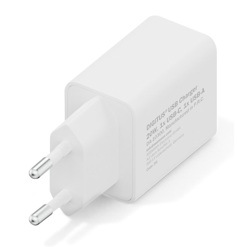 Digitus Chargeur USB 20W, 1x USB-C, 1x USB-A