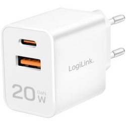 LogiLink Chargeur secteur USB, 1x USB-A, 1x USB-C, 20 watts