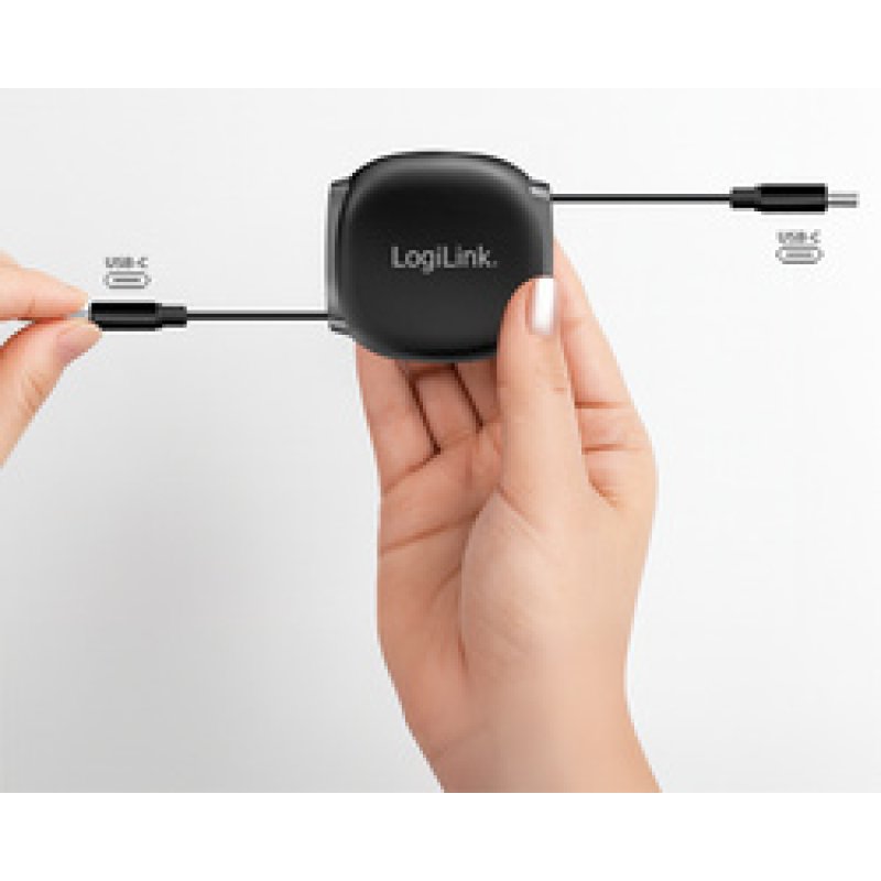 LogiLink Câble USB 2.0, USB-C - USB-C, rétractable, blanc