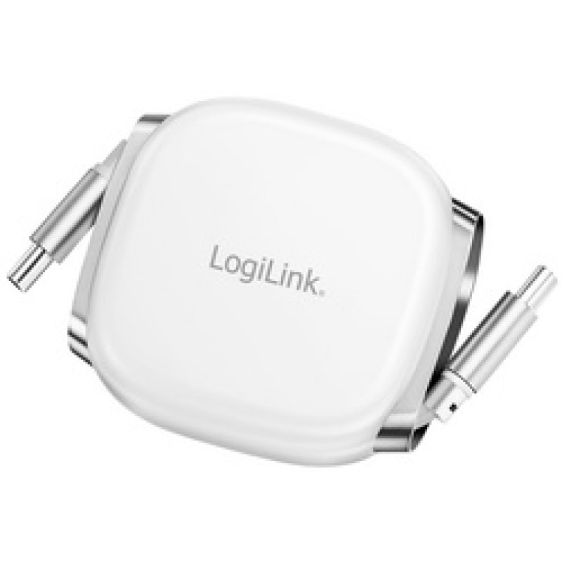 LogiLink Câble USB 2.0, USB-C - USB-C, rétractable, blanc