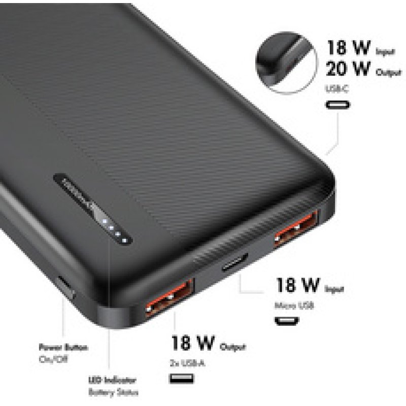 LogiLink Powerbank, 10.000 mAh, 2x USB-A, 2x USB-C, noir