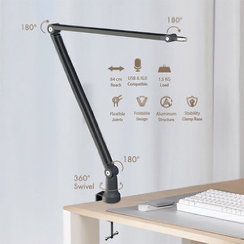 LogiLink Pied de micro, longeur du bras: 840 mm max., noir