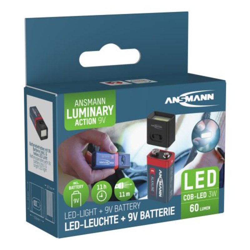 ANSMANN Mini lampe LED ACTION avec pile 9V, noir