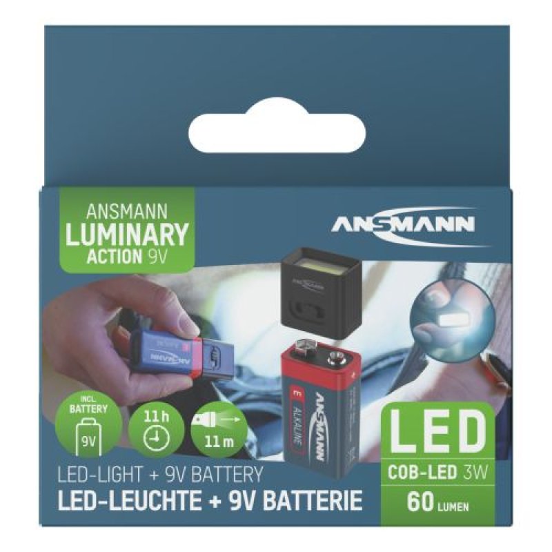 ANSMANN Mini lampe LED ACTION avec pile 9V, noir