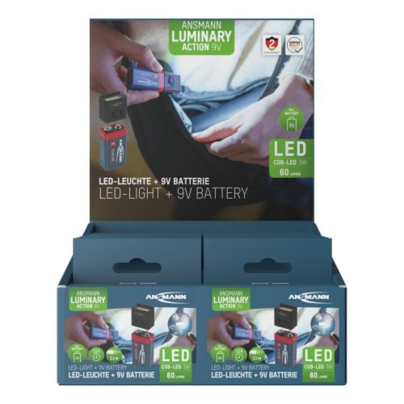 ANSMANN Mini lampe LED ACTION avec pile 9V, noir