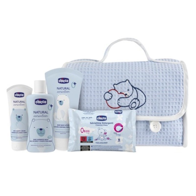 Chicco Natural Sensation Toiletry Bag Blue with Shampoo and Body Bath