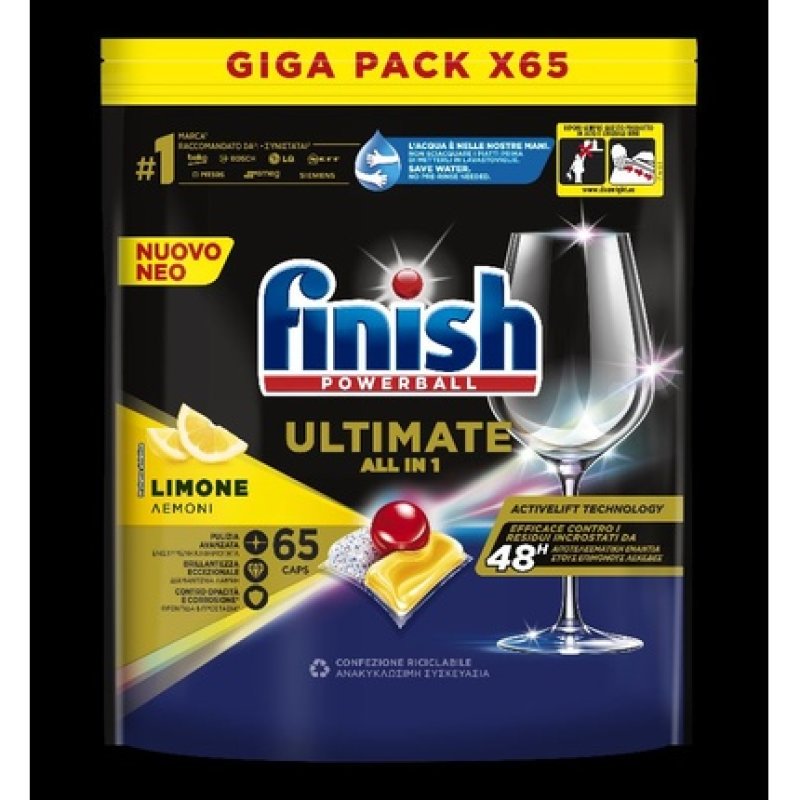 Finish Ultimate Tabs 65 Pieces Lemon Powerful Dishwashing Detergent