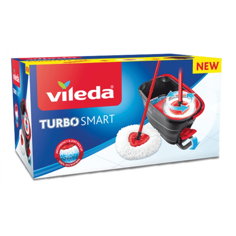 Vileda New Turbo Smart Mop with Pedal Bucket plus 3 Microfibre Spare Parts