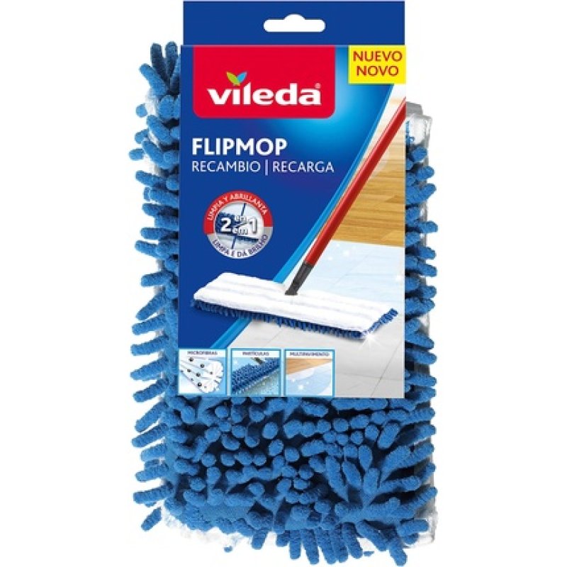 Vileda Flip Mop Polish For All Types Of Floors, Polyester, White And Blue
