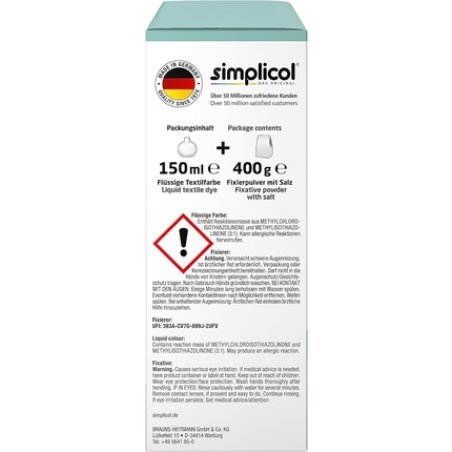 Simplicol Intensive Fabric Dye Mint-Petrol 1027251 All-in-1 Complete Package