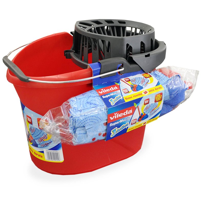 Vileda SuperMocio seau et système de lavage Réservoir unique Rouge
