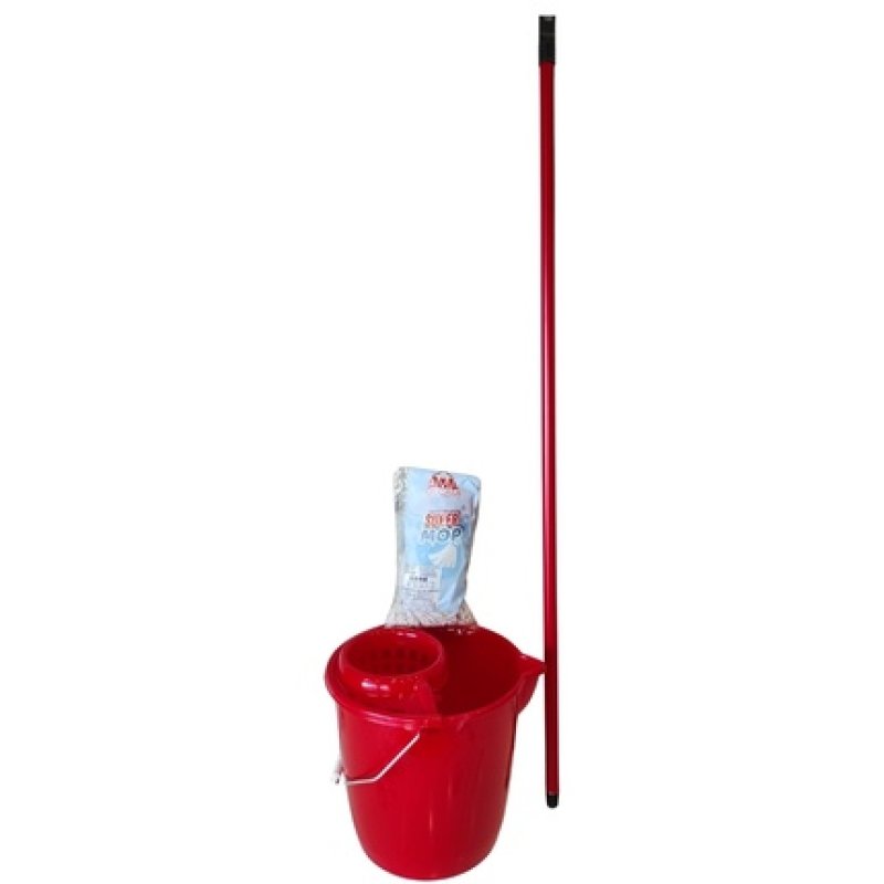 Ama De Casa Mop Set 12 Liters Complete Red Perfect With Cotton Mop And Metal Handle