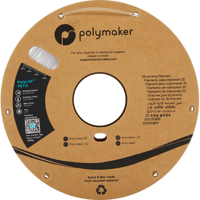 Polymaker PB01011 matériel d'impression 3D PETg (polyéthylène téréphtalate glycolisé) Transparent 1 kg