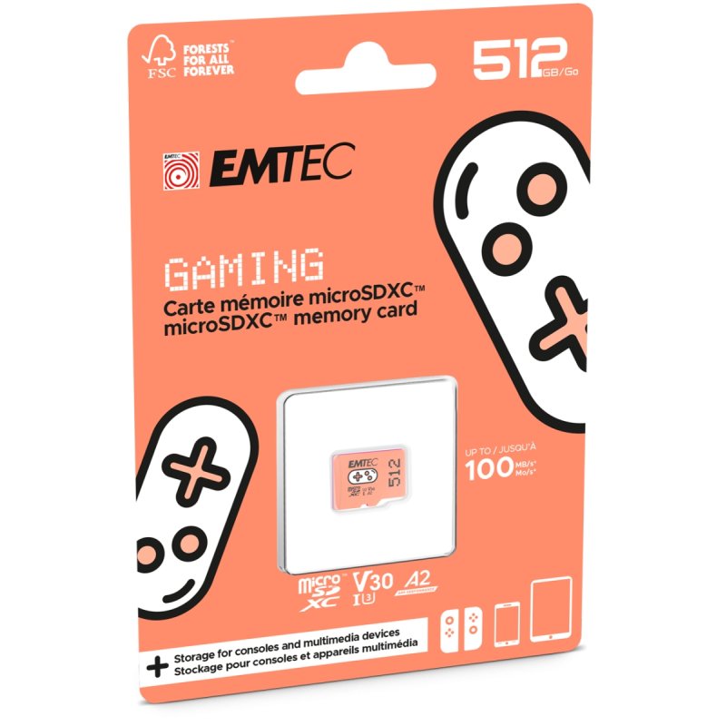microSD 512GB 100/95  Gaming      og ETC | Emtec mSD 512GB UHSI U3 V30 A2 Gaming Or