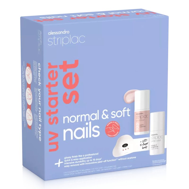 Alessandro Alessandro Striplac Uv Starter 1 Colour Normal & Soft Nails Gift Set