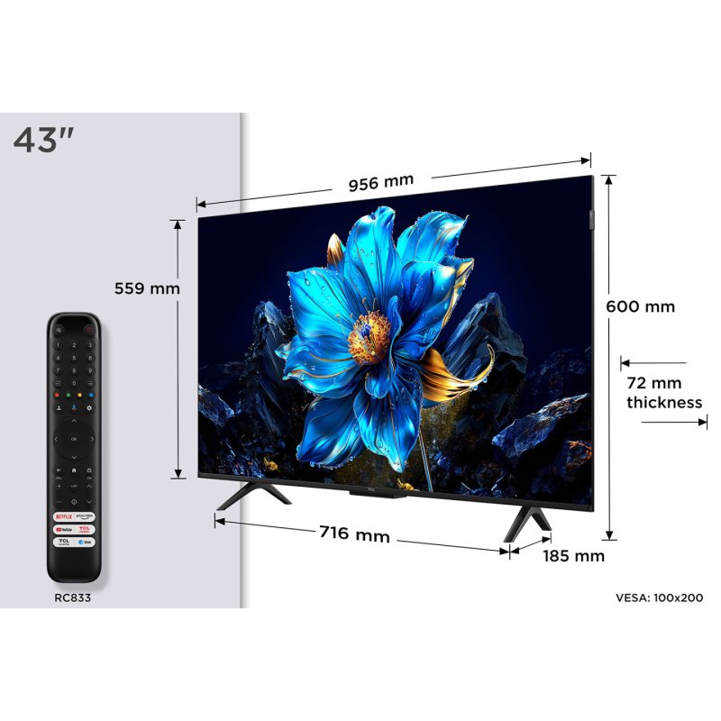 TCL P7K 43P7K TV 109.2 cm (43 ) 4K Ultra HD Smart TV Wi-Fi Metallic 430 cd/m2