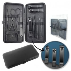 Ecarla Manicure And Pedicure Accessories Set In Case Black 12 In 1 Ak21