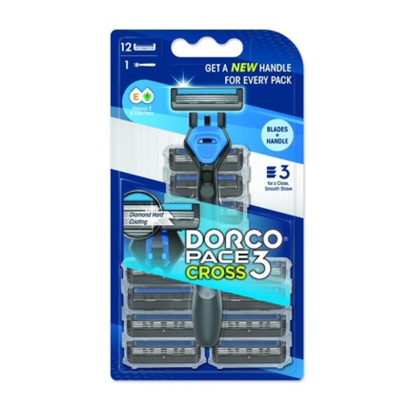 Disiclin Dorco Pace3 Cross Men's Razor With 3 Blades And 12 Replacement Cartridges
