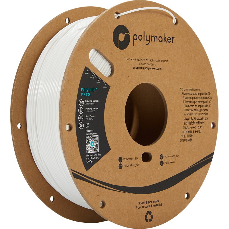 Polymaker PB01002 3D printing material Polyethylene Terephthalate Glycol (PETG) White 1 kg