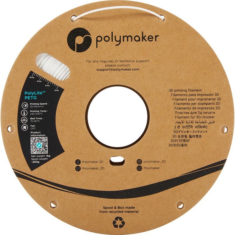 Polymaker PB01002 matériel d'impression 3D PETg (polyéthylène téréphtalate glycolisé) Blanc 1 kg