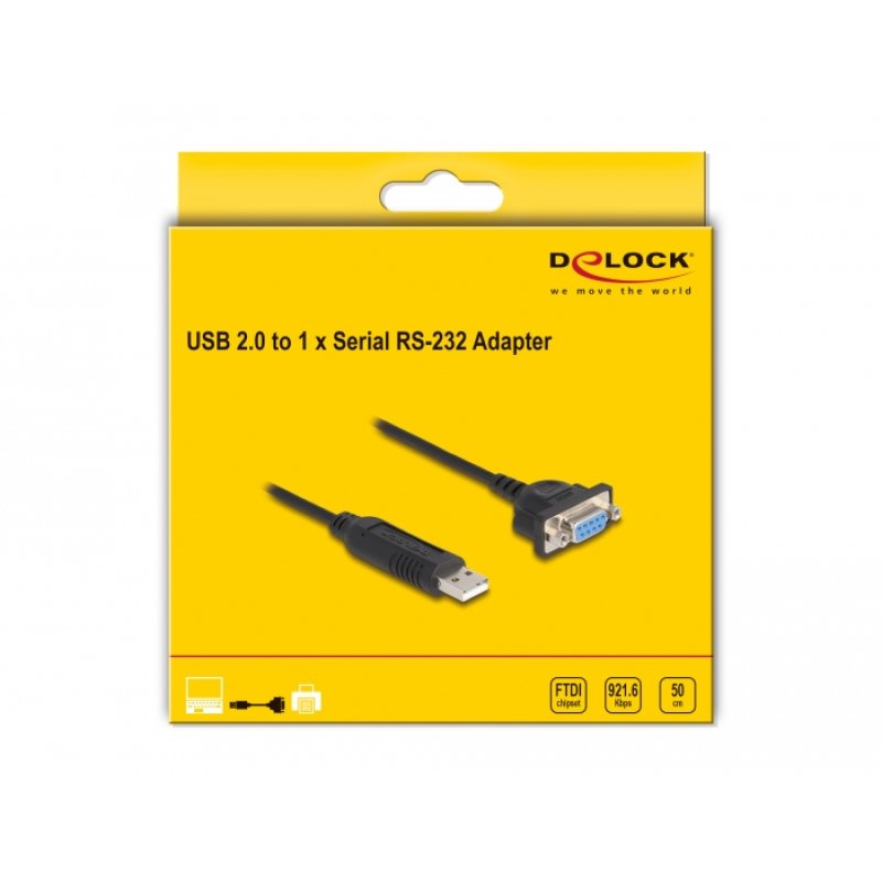 DeLOCK Adaptateur USB 2.0 à Serial RS-232 avec boitier de connecteur Serial compact 50 cm FTDI