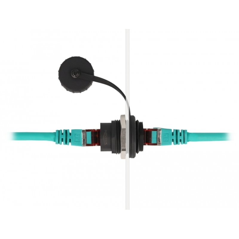 DeLock RJ45 Cat.6 Einbaubuchse mit Verschlusskappe IP67 staub- und wasserdicht