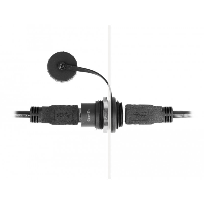 DeLock USB 5 Gbps Typ-A Einbaubuchse mit Verschlusskappe IP67 staub- und wasserdicht
