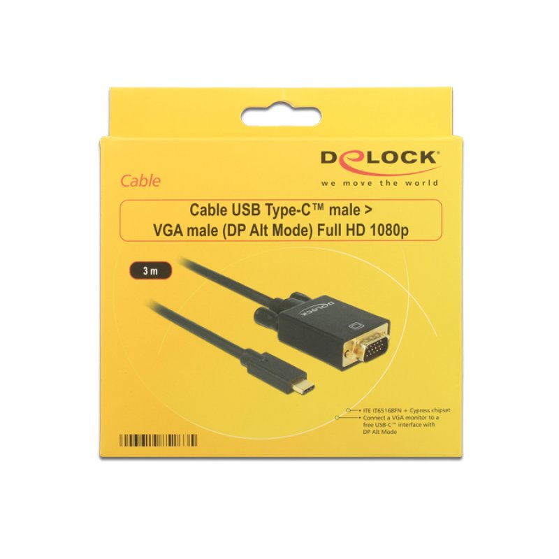 DeLOCK 85263 câble vidéo et adaptateur 3 m USB Type-C VGA (D-Sub) Noir