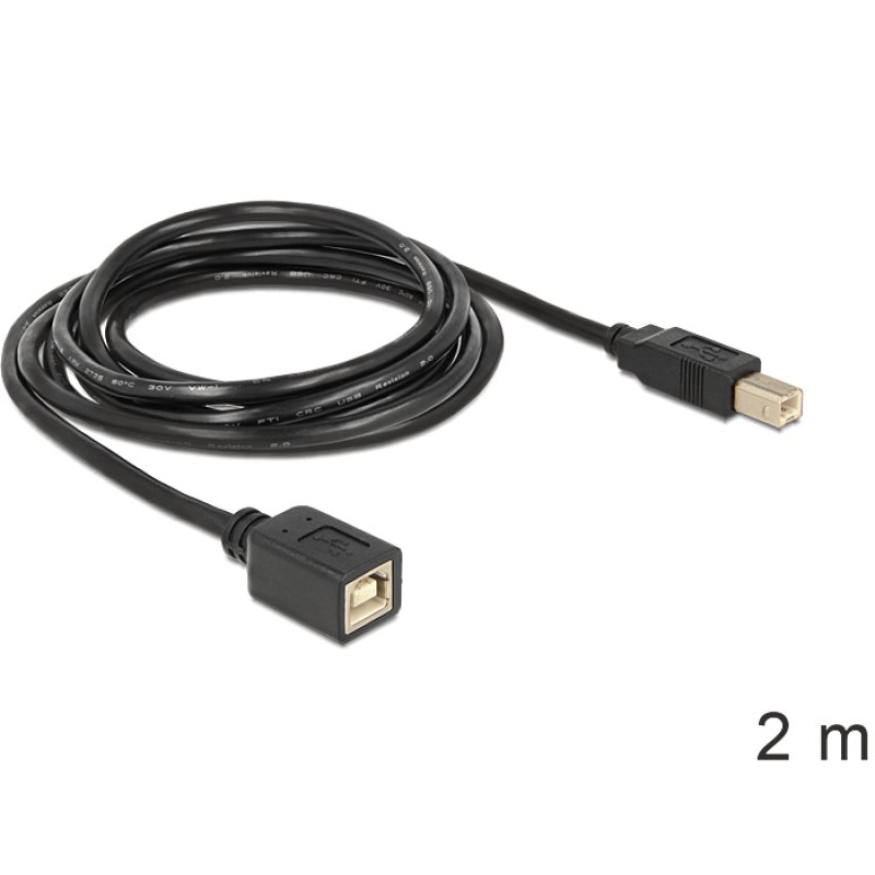 DeLOCK USB2.0-B - USB2.0-B, 2m USB cable USB B Black