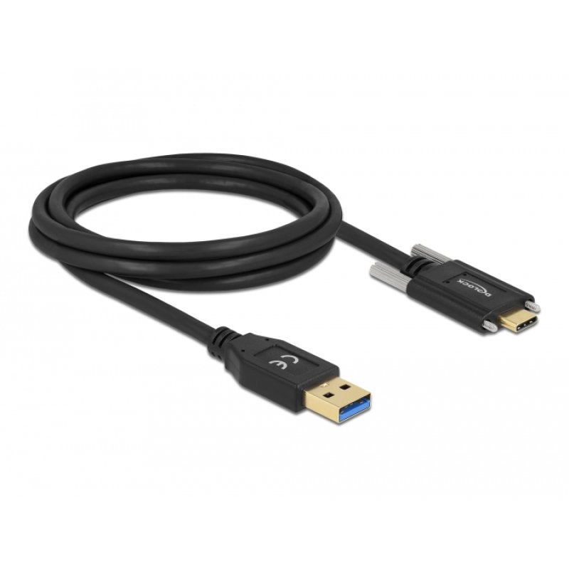 DeLOCK SuperSpeed USB (USB 3.2 Gen 2) Cable Type-A male to USB Type-C male with screws on the sides 2 m