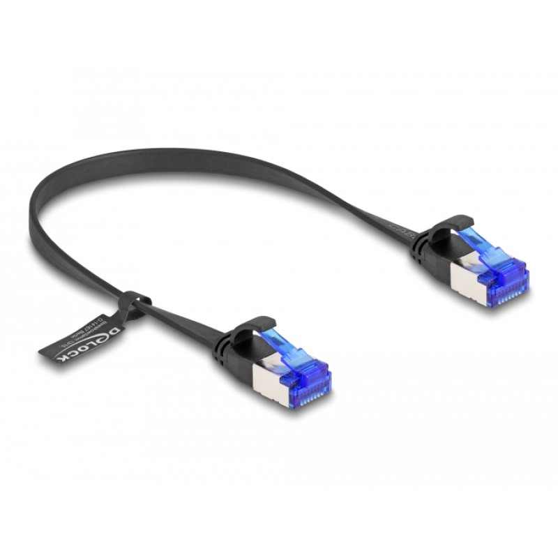 DeLOCK RJ45 Flat Patch Cable plug to plug Cat.6A flexible 0.25 m black