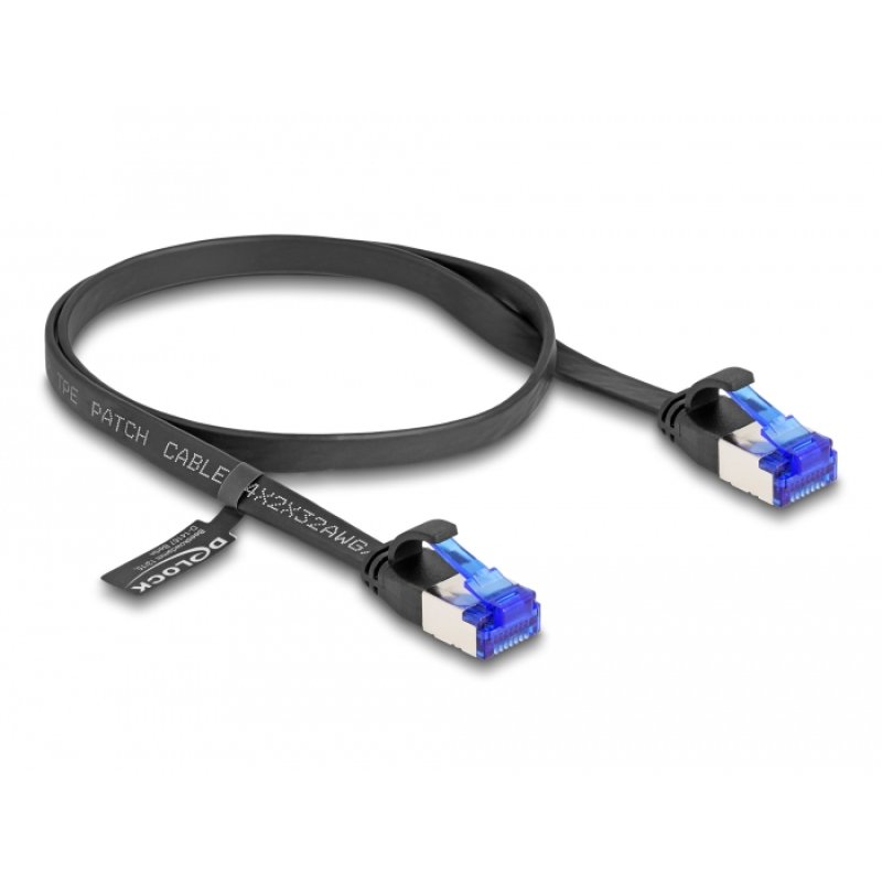 DeLOCK RJ45 Flat Patch Cable plug to plug Cat.6A flexible 0.5 m black