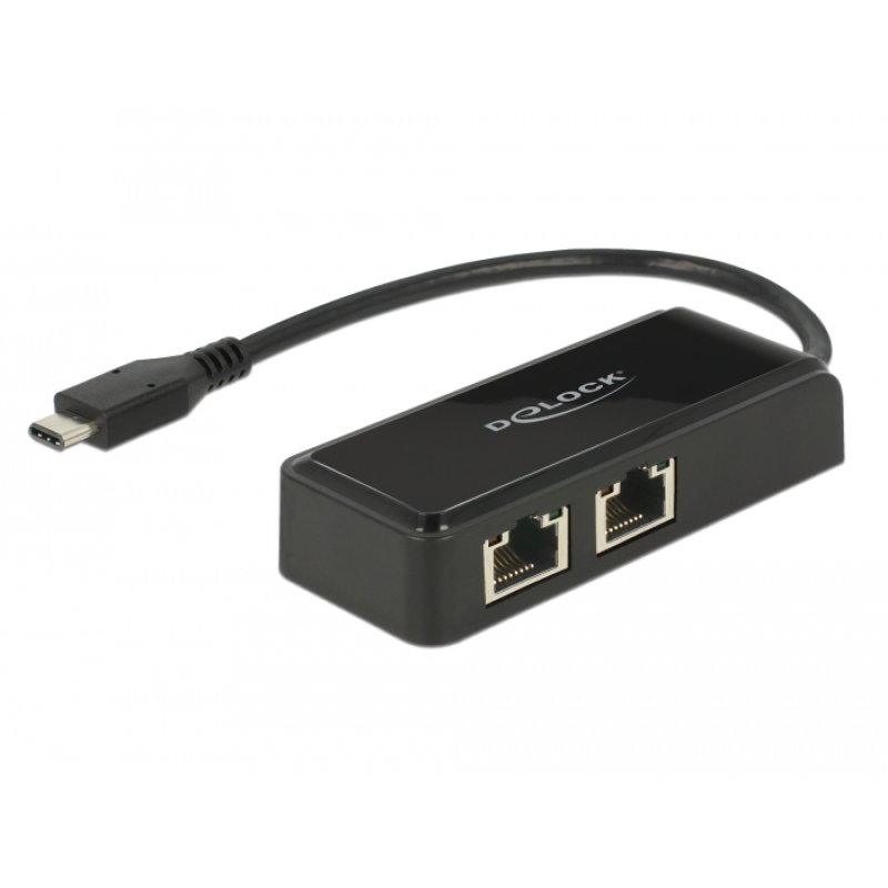 DeLock USB-C 2x Gigabit LAN (ST-BU) Adapter Schwarz