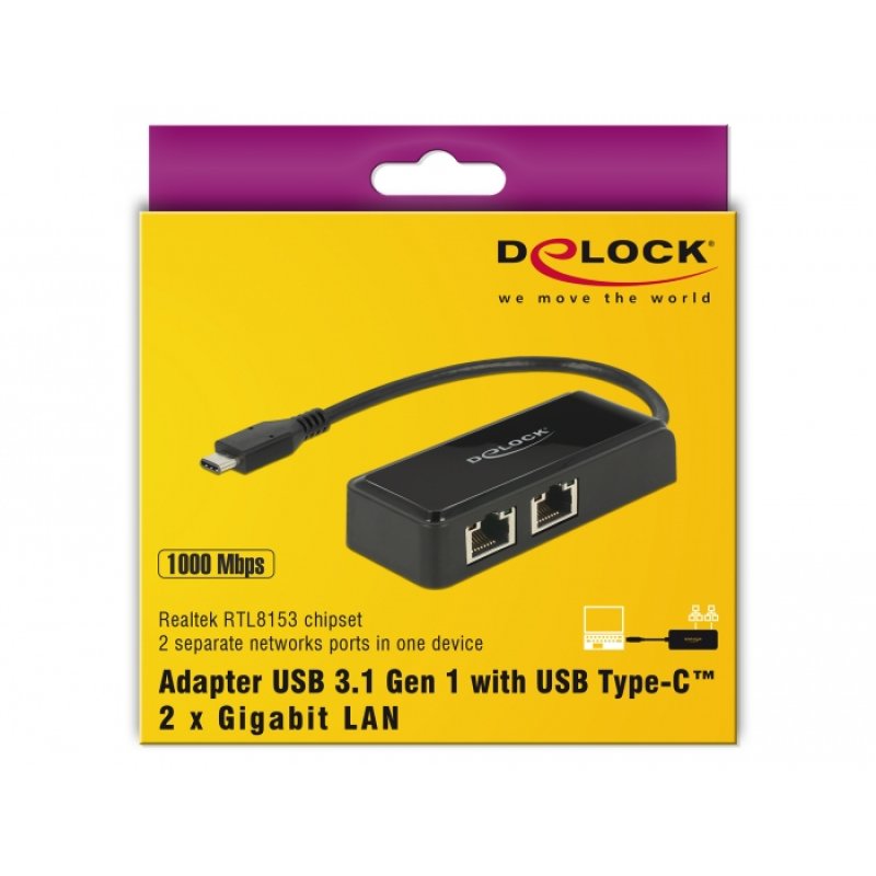 DeLock USB-C 2x Gigabit LAN (ST-BU) Adapter Schwarz