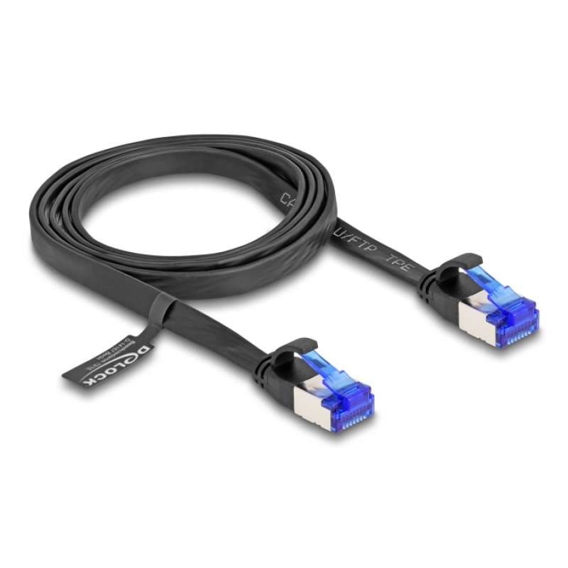 DeLOCK RJ45 Flat Patch Cable plug to plug Cat.6A flexible 1 m black