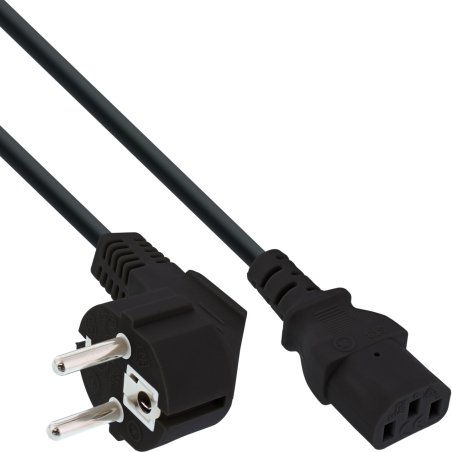 InLine power cable, CEE 7/7 angled / 3pin IEC C13 male, 10m