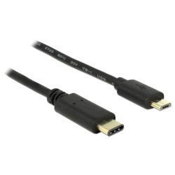 DeLOCK 2m, USB2.0-C/USB2.0 Micro-B câble USB Micro-USB B USB C Noir