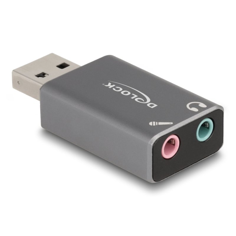 DELOCK Externe USB Soundkarte mit USB-A Stecker auf 2 x 3.5mm Klinkenbuchse Plug & Play Audio Adapter