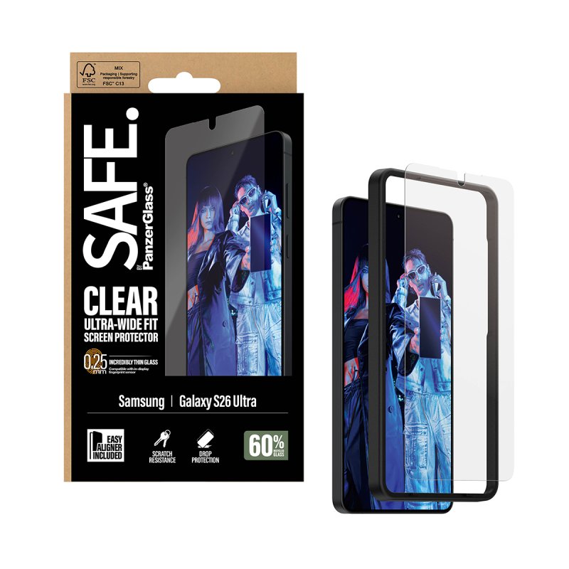 PanzerGlass SAFE. by Screen Protector Samsung Galaxy S26 Ultra | Ultra-Wide Fit w. EasyAligner Protection d'écran
