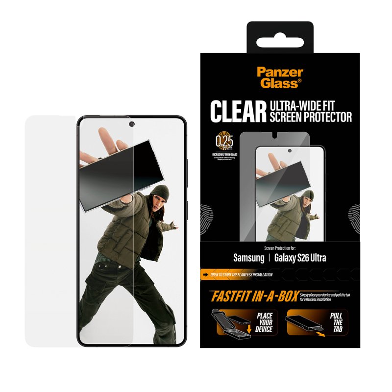 PanzerGlass Screen Protector Samsung Galaxy S26 Ultra | Ultra-Wide Fit w. FASTFIT IN-A-BOX Protection d'écran