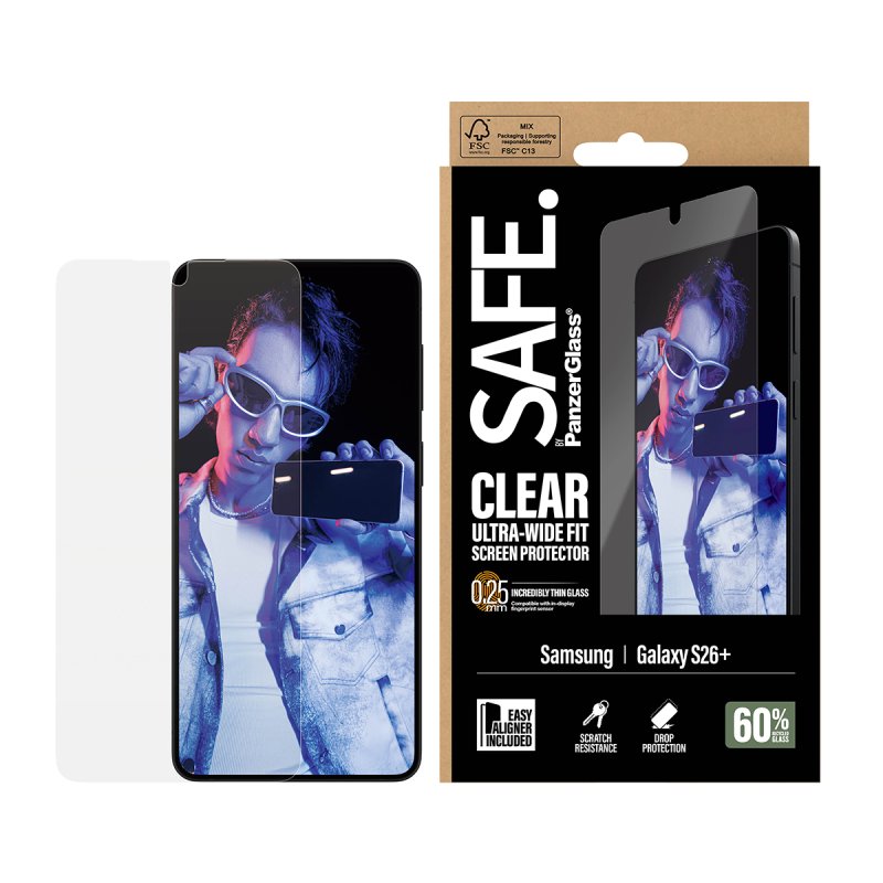 STOCK1-PanzerGlass SAFE. by Screen Protector Samsung Galaxy S26 | Ultra-Wide Fit w. EasyAligner Protection d'écran