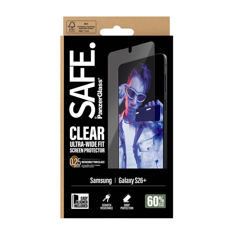 STOCK1-PanzerGlass SAFE. by Screen Protector Samsung Galaxy S26 | Ultra-Wide Fit w. EasyAligner Protection d'écran