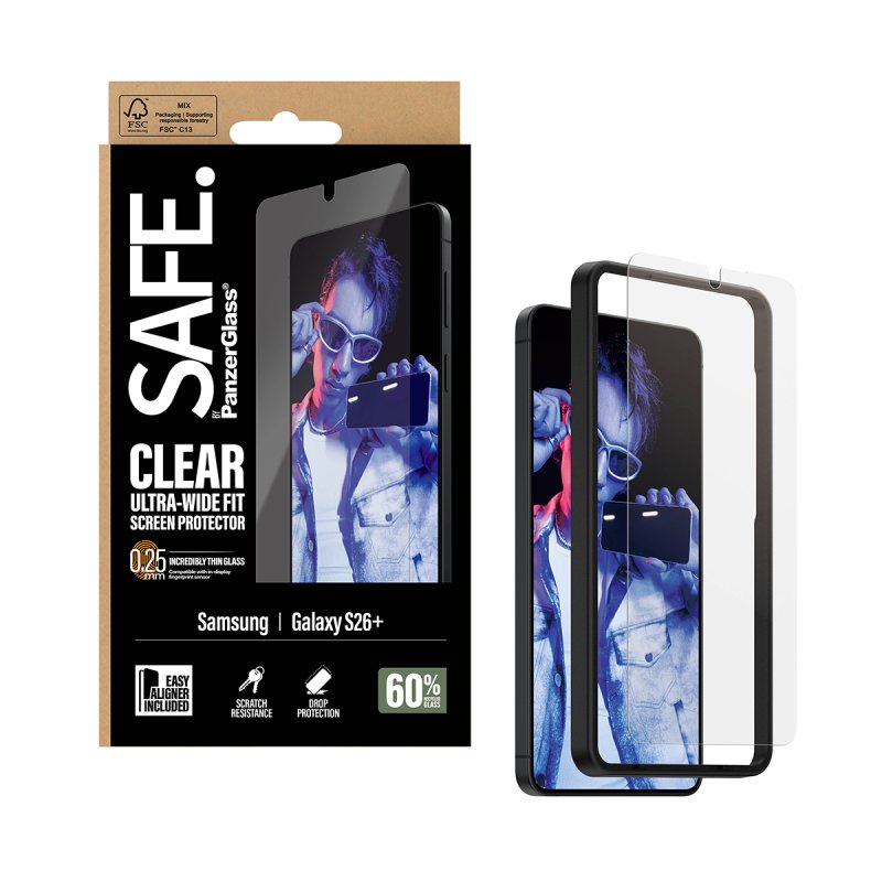 STOCK1-PanzerGlass SAFE. by Screen Protector Samsung Galaxy S26 | Ultra-Wide Fit w. EasyAligner Protection d'écran