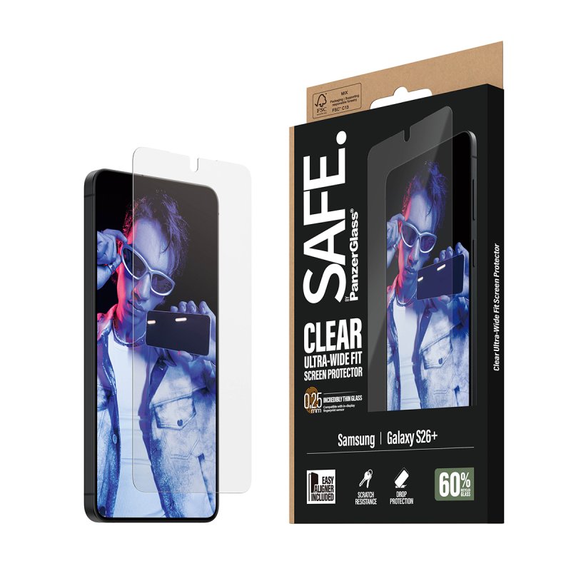 STOCK1-PanzerGlass SAFE. by Screen Protector Samsung Galaxy S26 | Ultra-Wide Fit w. EasyAligner Protection d'écran