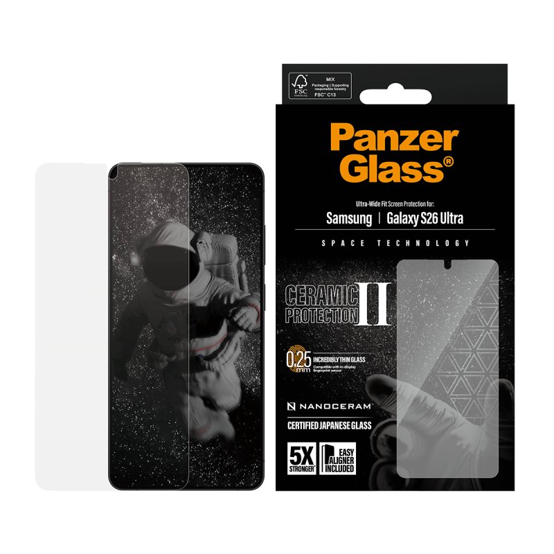 PanzerGlass Ceramic Screen Protector Samsung Galaxy S26 Ultra | Ultra-Wide Fit w. EasyAligner Protection d'écran