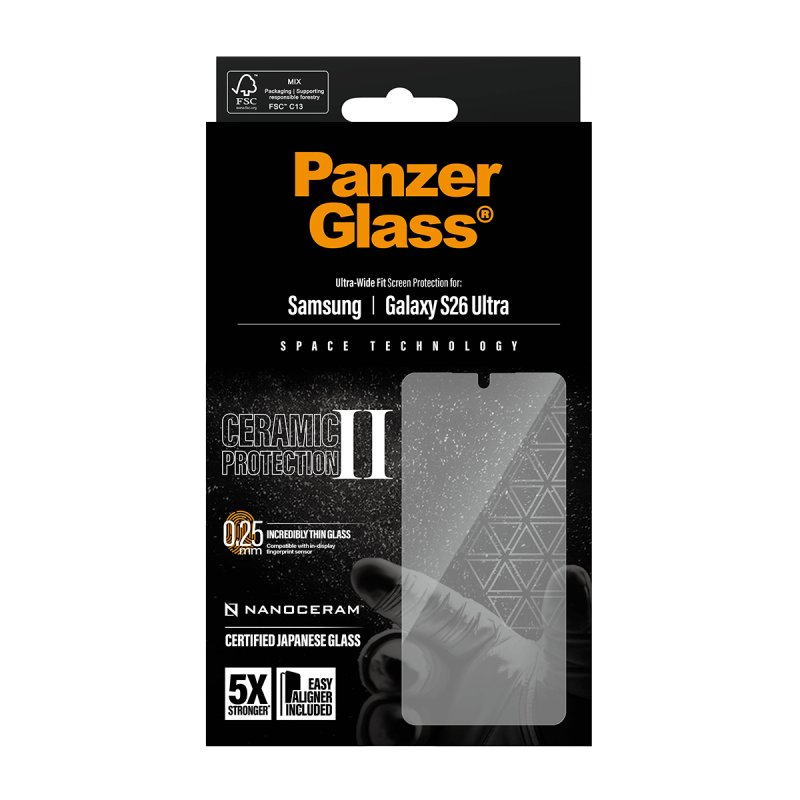 PanzerGlass Ceramic Screen Protector Samsung Galaxy S26 Ultra | Ultra-Wide Fit w. EasyAligner