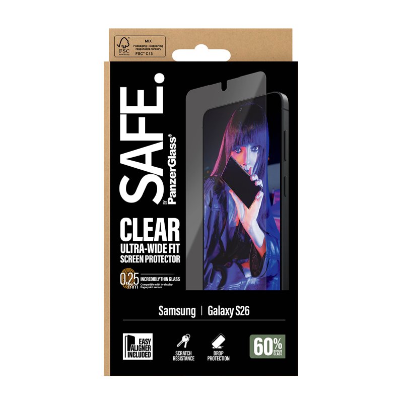 PanzerGlass SAFE. by Screen Protector Samsung Galaxy S26 | Ultra-Wide Fit w. EasyAligner Protection d'écran