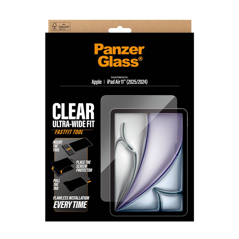 PanzerGlass Screen Protector iPad Air 11" (2024-2026) | Ultra-Wide Fit w. Fastfit tool