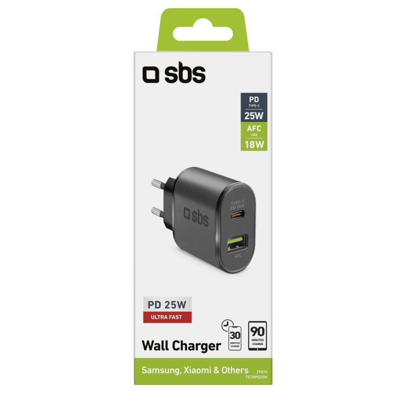 SBS Ladegert 1x USB-C PD 25W 1x USB AFC schwarz